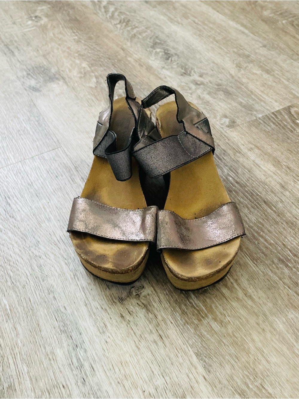 Pierre Dumas Metallic Bronze Wedge Sandals
